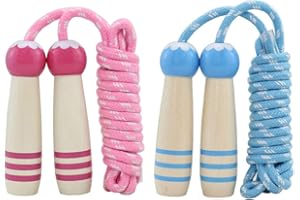 ACEONE Jump Rope Kids, 7ft Adjustable Cotton Skipping Rope with Wooden Handle for Boys and Girls Fitness Outdoor Exercise