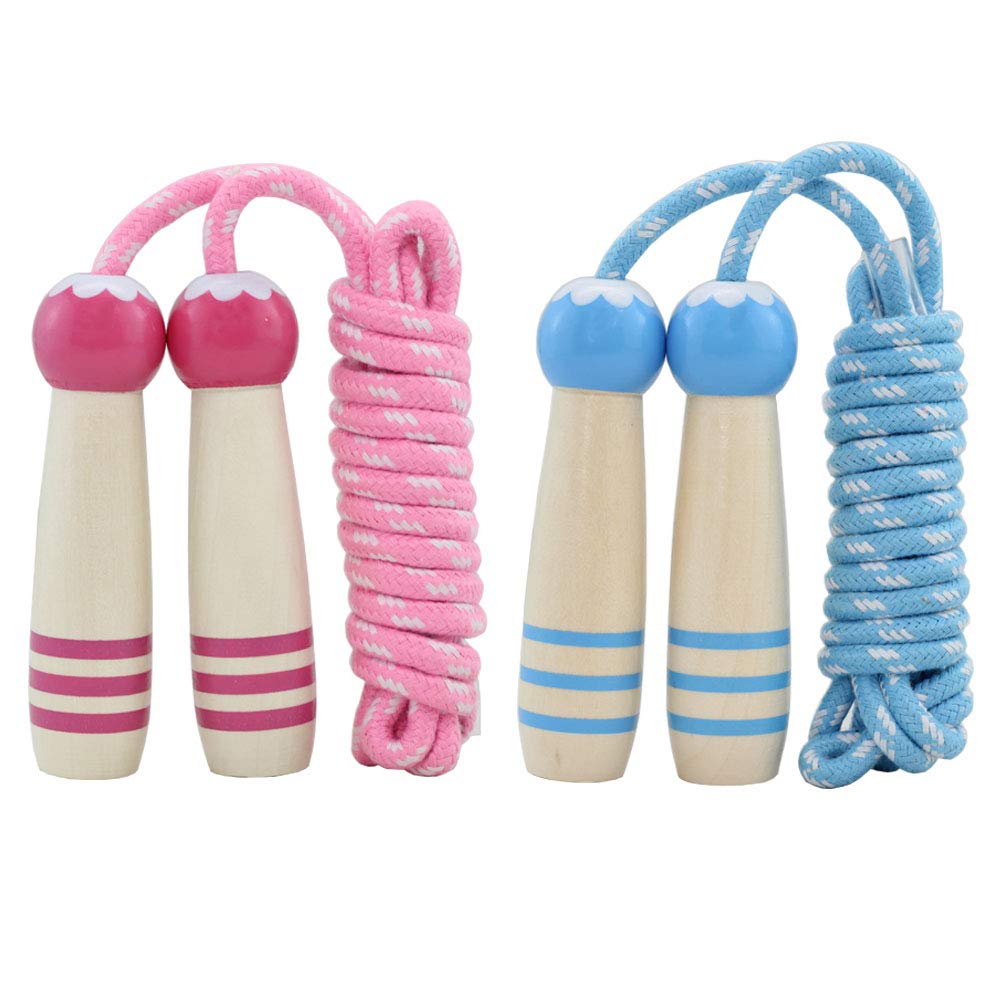 Jump Rope Kids, 8.5ft Adjustable Cotton Skipping Rope with Wooden Handle for Boys and Girls Fitness Outdoor Exercise (Pink+Blue)