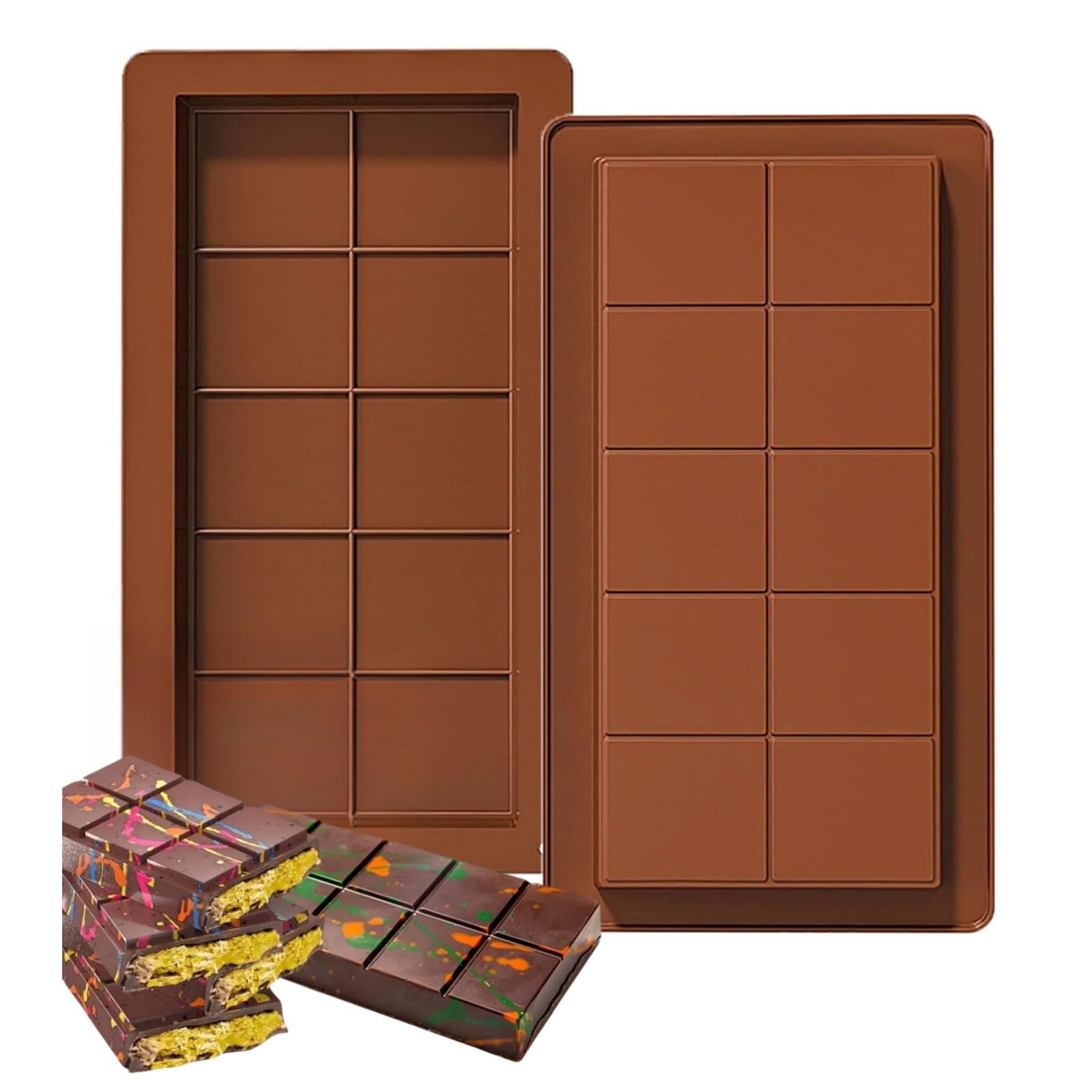 2Pcs Deep Chocolate Bar Molds, Silicone Moulds Large and Thick Chocolate Bar Molds for Filling Reusable Moulds for Baking for DIY Baking Candy Silicone Ice Cube Maker Thick Candy Moulds