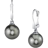 THE PEARL SOURCE 14K Gold 10-11mm Round Black Tahitian South Sea Cultured Pearl Classic Elegance Earrings for Women