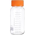 Moonetto 3 Pieces GL80 1000 mL Orange Cap Wide Mouth Graduated Round Reagent Media/Storage Lab Glass Bottle