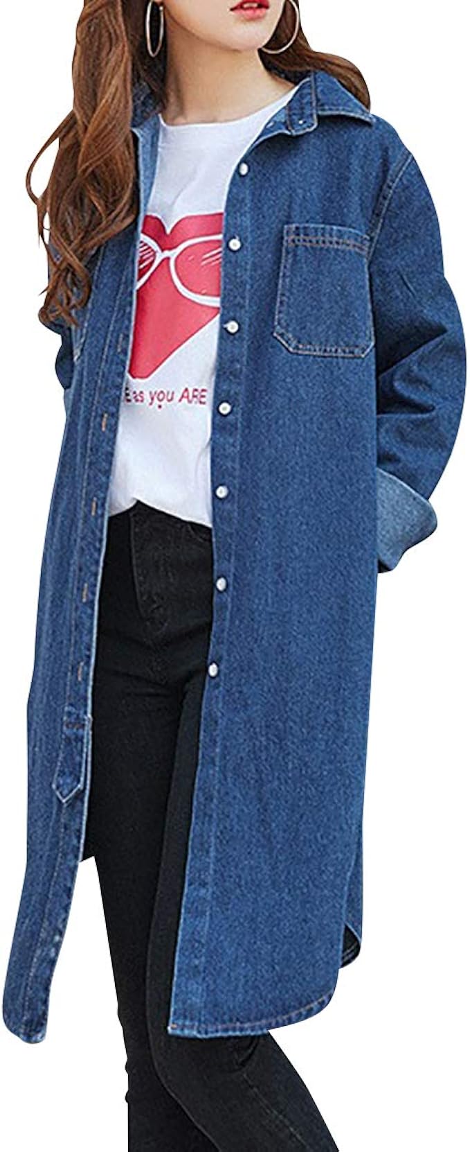 Amazon エモルナ Emoluna デニム ロング シャツ レディース シンプル ワンピース 羽織り ジャケット Mサイズ コート ジャケット 通販
