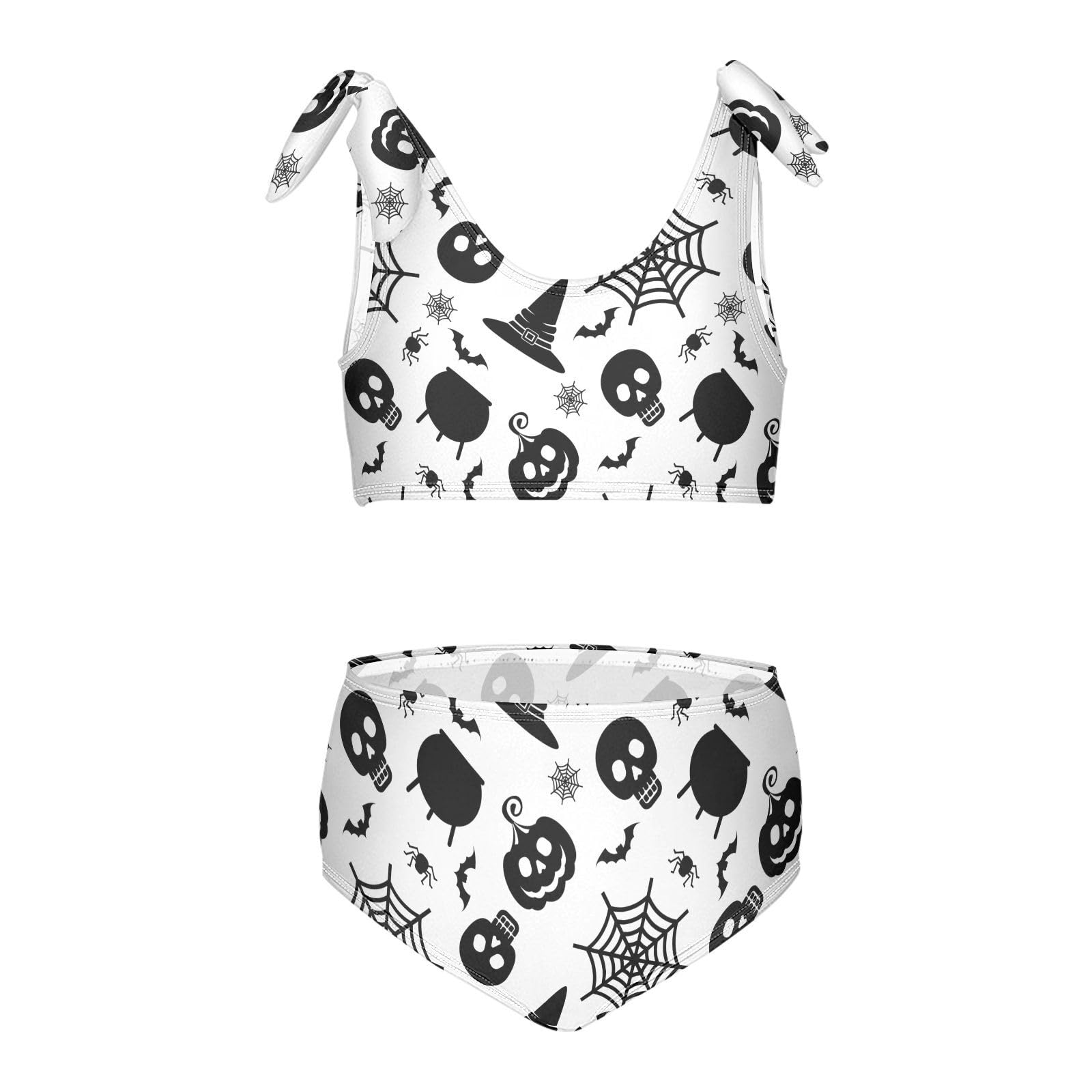Photo 1 of CaTaKu Girls Swimsuits Halloween Skull Web Swimwear Two Piece Bikini Set Tankini Bathing Suit for Girls Size 3-12T