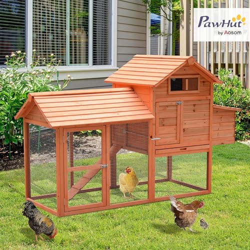 PawHut 82" Deluxe Chicken Coop Wooden Hen House with Run and Nesting Box Poultry Cage Pen for Backyard Rabbit Hutch