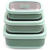 Easy Togo 3 Pack Stainless Steel Food Containers with Silicon Lid & Non-Slip Exterior, LeakProof, Airtight Rectangular Portion Control Storage Lunch Box, Togo Lunch Containers for Adults - Green