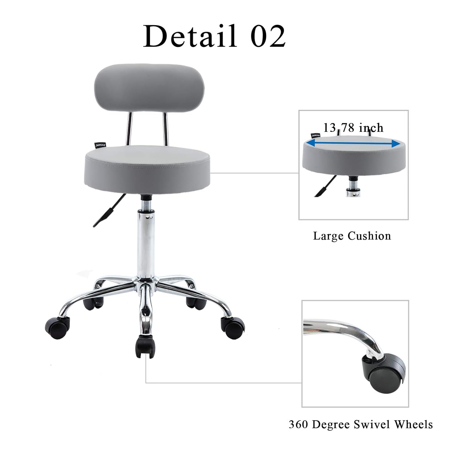 Artechworks Adjustable Rolling Swivel Massage Stool for Salon Spa Tattoo Facial Medical Office Stool Chairs with Backrest Wheels and Metal Plate Frame Grey(1 Pcs): Furniture & Decor