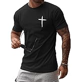 iudam Mens Short Sleeve Cotton T-Shirts Crew Neck Jesus Cross Printed Shirts Faith Christ Shirts