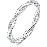 JewelryPalace Love Rope Infinity Cubic Zirconia Wedding Band for Women, Twisted 14K White Yellow Rose Gold 925 Sterling Silver Promise Ring for Her, Wave Simulated Diamond Anniversary Stackable Rings