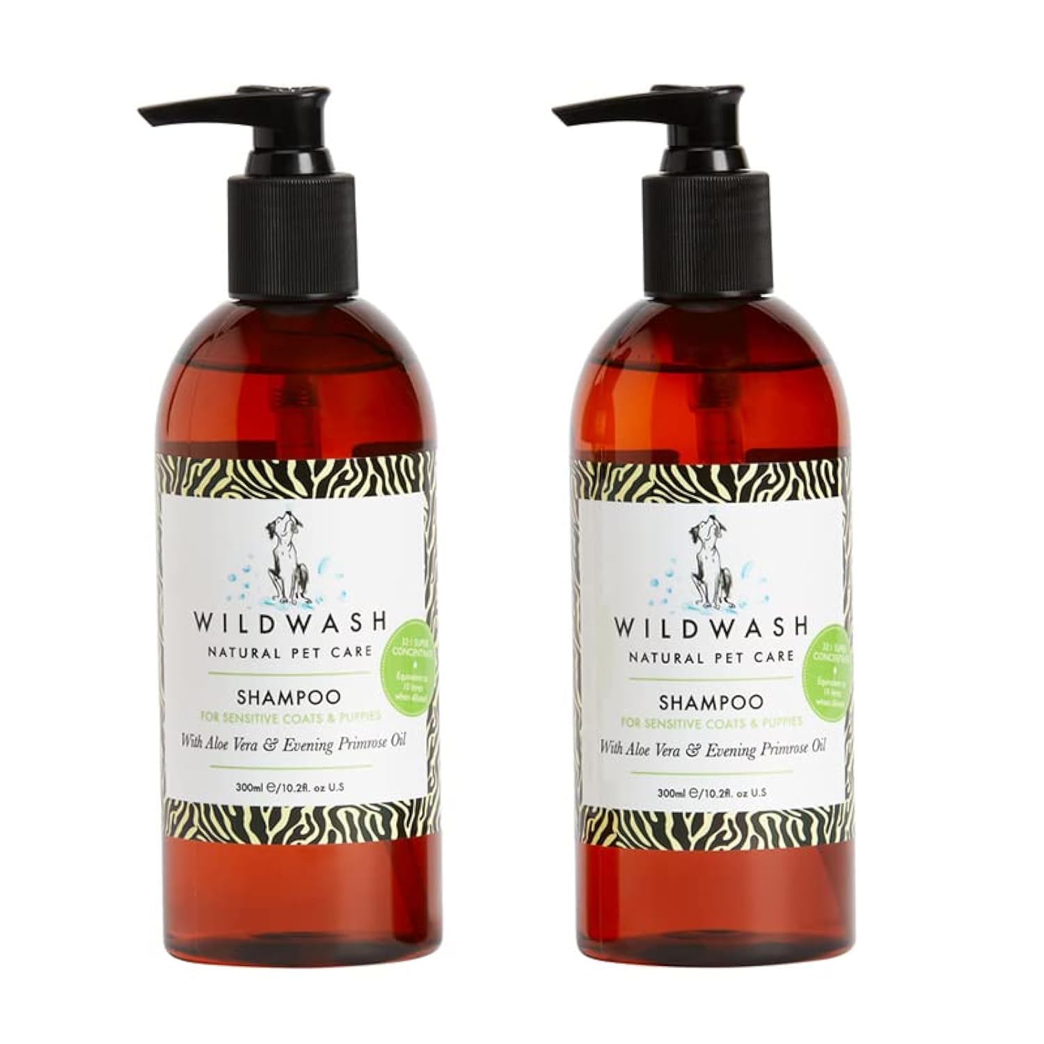 WildWash Sensitive Shampoo for Dogs with Itchy Allergy Skin and Puppies 300ml duo Set - Extra Gentle Cleansing and Rehydrating Protection - 30-40 Washes