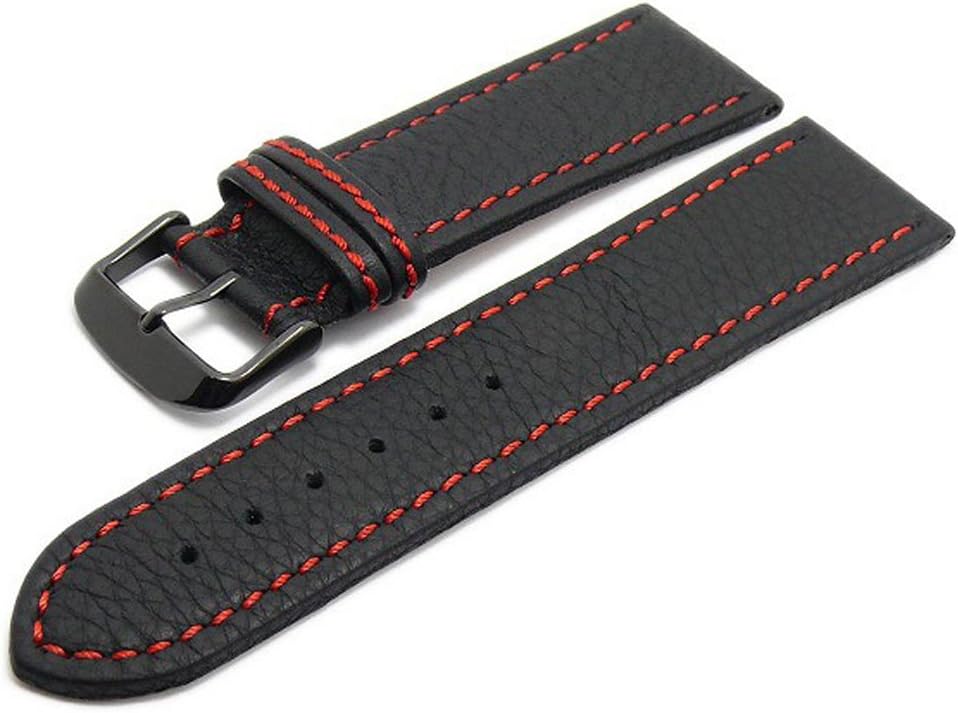 Meyhofer Tebessa 26 mm Watch Strap Black With Red Stitching, Black Fastener MyHekslb111 26 mm