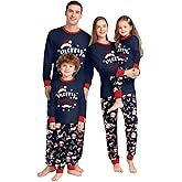 YGOODM Christmas Family Pajamas Christmas Matching Sets Christmas Hat Print Top and Paild Bottom Pjs
