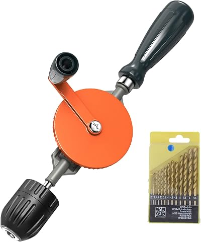 Housolution Hand Drill 3/8 Inch Capacity Keyless Chuck Cast Steel 13Pcs Bit Set