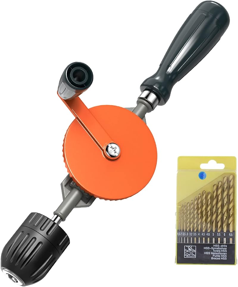 Housolution Hand Drill 3/8 Inch Capacity Keyless Chuck Cast Steel 13Pcs Bit Set