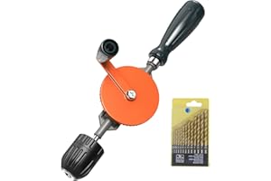 Housolution Hand Drill - 3/8" (10mm) Capacity Hand Drill with Keyless Chucks, Cast Steel with 13pcs Bit Set for Wood & Plastic