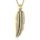 Oinsi Stainless Steel Feather Urn Necklace Hold Cremation Ashes Keepsake Memorial Jewelry +Box+Fill Kits