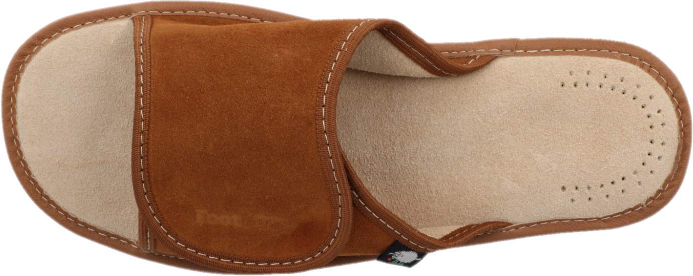 FOOTHUGS Men\'s Open Toe Adjustable Suede Leather Slippers with Memory Foam Ortopaedic Insole (9 UK, Brown)