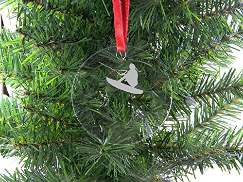 Personalized Custom Female Wakeboard Clear Acrylic Hanging Christmas Tree Ornament with Red Ribbon - Thumbnail 2