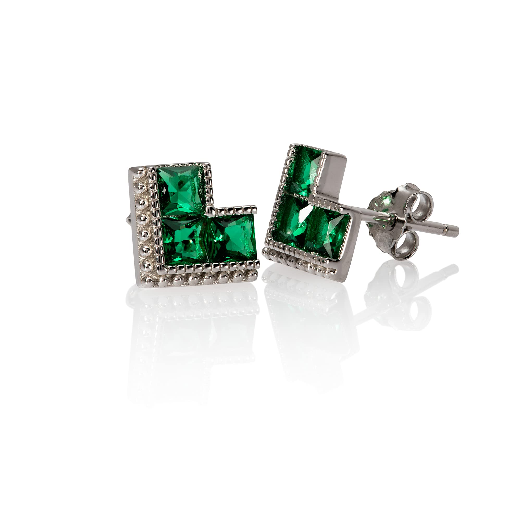Avnis Nano Emerald Green Sterling Silver Studs - 3mm Emerald Earrings For Women, May Birthstone 925 Sterling Silver Earings