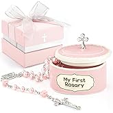 Baptism Gifts for Girl - My First Rosary with Ceramic Keepsake Box, Catholic Christening Gift Set, Pink Rosary for Kids, Baptism, First Communion & Baby Dedication Gifts for Newborn Baby Girls