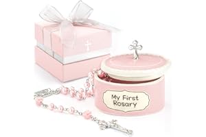 MYMATEZOE Baptism Gifts for Girl - My First Rosary with Ceramic Keepsake Box, Catholic Christening Gift Set, Pink Rosary for Kids, Baptism, First Communion & Baby Dedication Gifts for Newborn Baby Girls