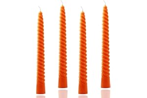 KANDELO 8 inch Orange Spiral Taper Candles Set of 4 Pack Tapered Candle, Tall Candlesticks,for Dinner Party Wedding, Holiday Spring,Home Decor,Kitchen Decor (4, Orange, 8inch)
