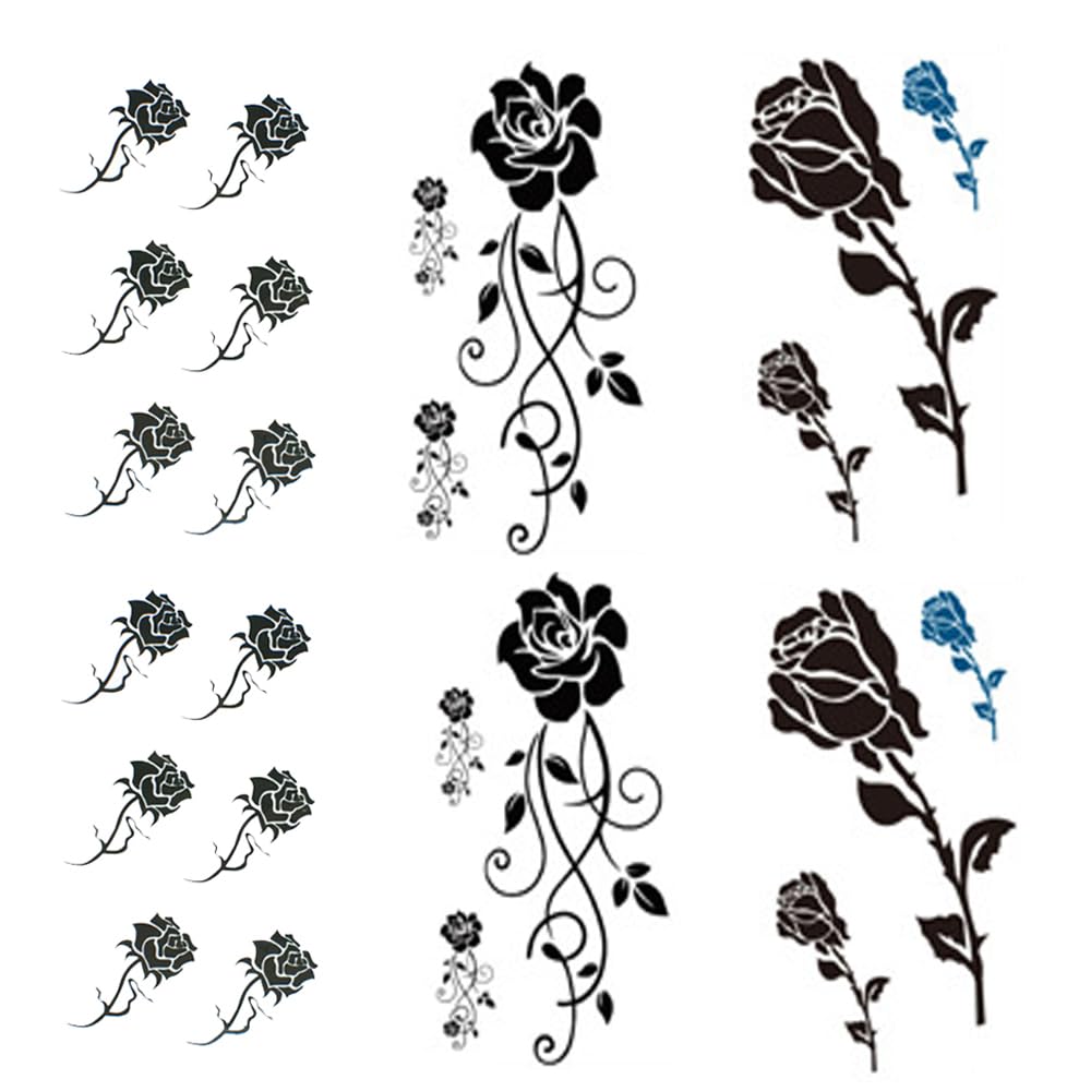 Black Rose temporary tattoos for women sexy 6 Pcs by Yesallwas,rose Tattoo Sticker Fake Tattoos for kids girls,waterproof and Long Lasting sexy body tattoos -small black rose,fake flower,floral tattoo