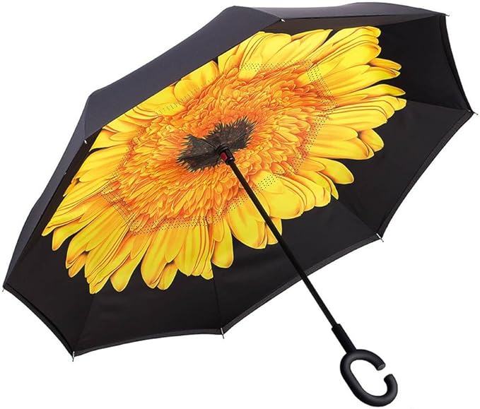 FuXing Paraguas De Capa Doble Inversa con La Manija De C-Forma