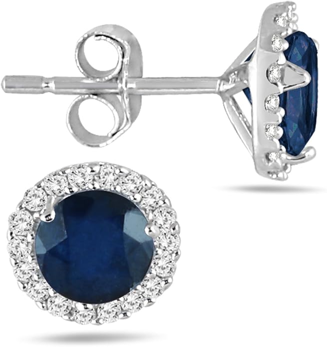 Sapphire and Diamond Stud Earrings in 14K White Gold Jewelry