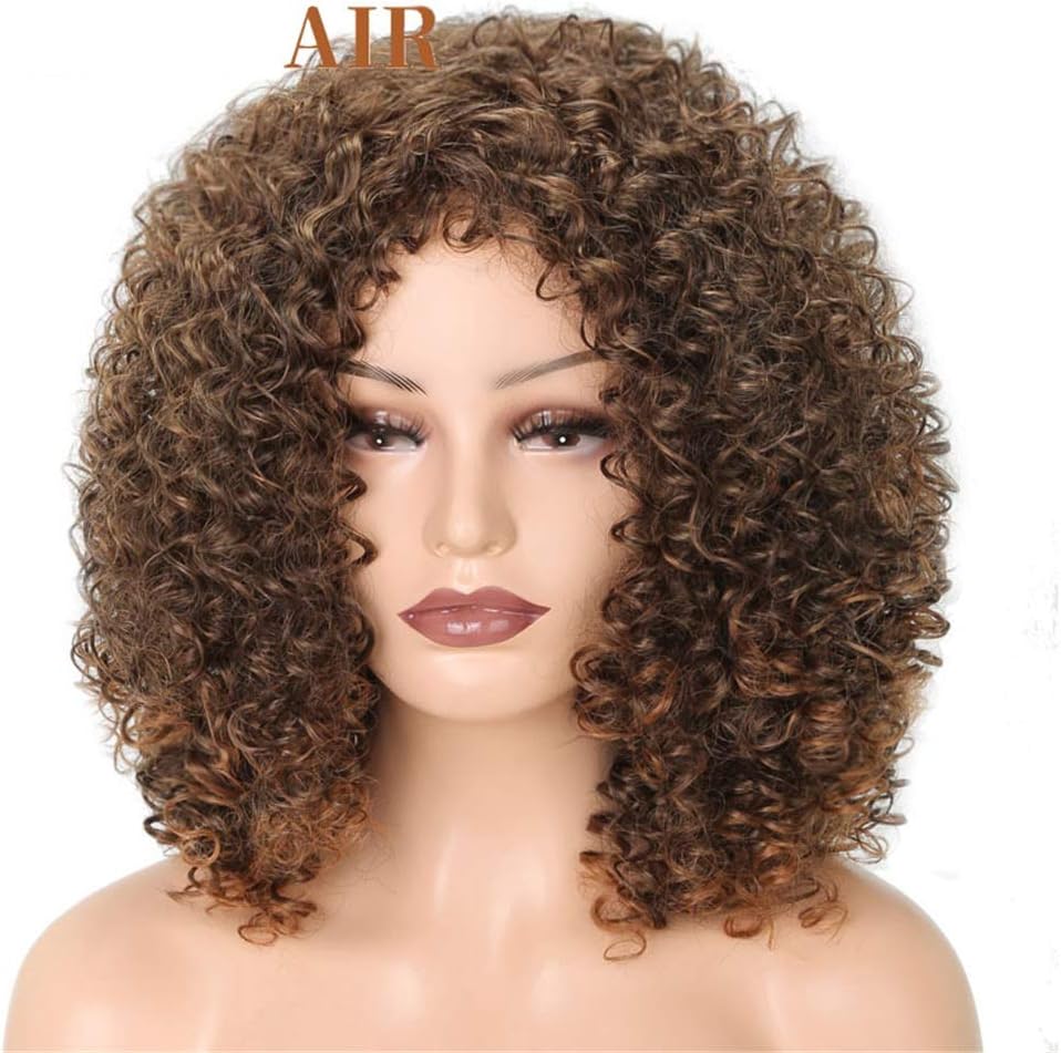 Amazon Co Jp 黒人女性のヘアスタイルアフリカの人工毛高温ファイバ用ショートカーリーナチュラルブラックカラーウィッグ E ビューティー