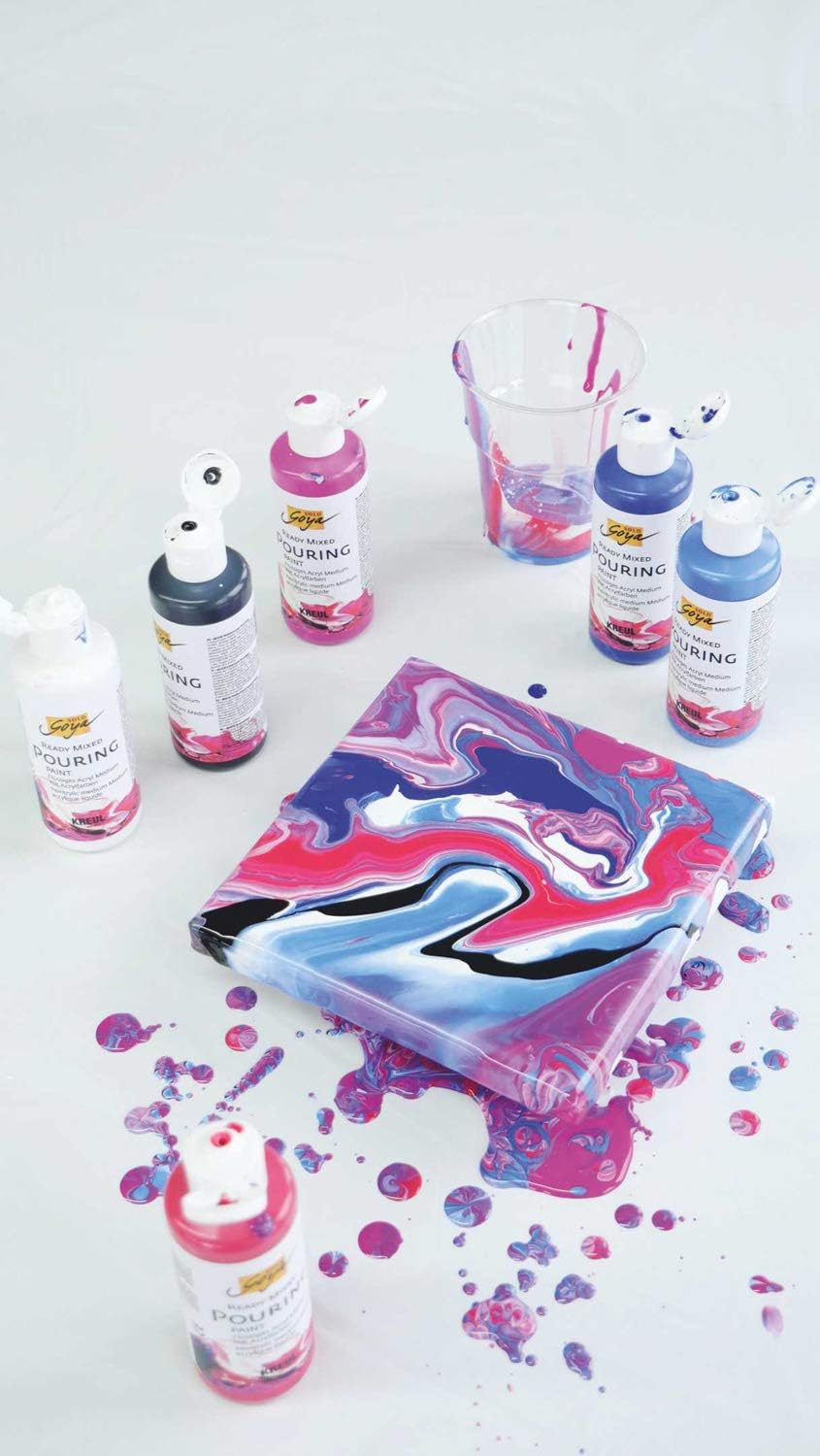 KREUL Solo Goya 87230 Ready Mixed Pouring Set, Pre-Mixed Pouring Acrylic Paint, 6 Bottles of 80 ml in White, Carmine Red - Image 3