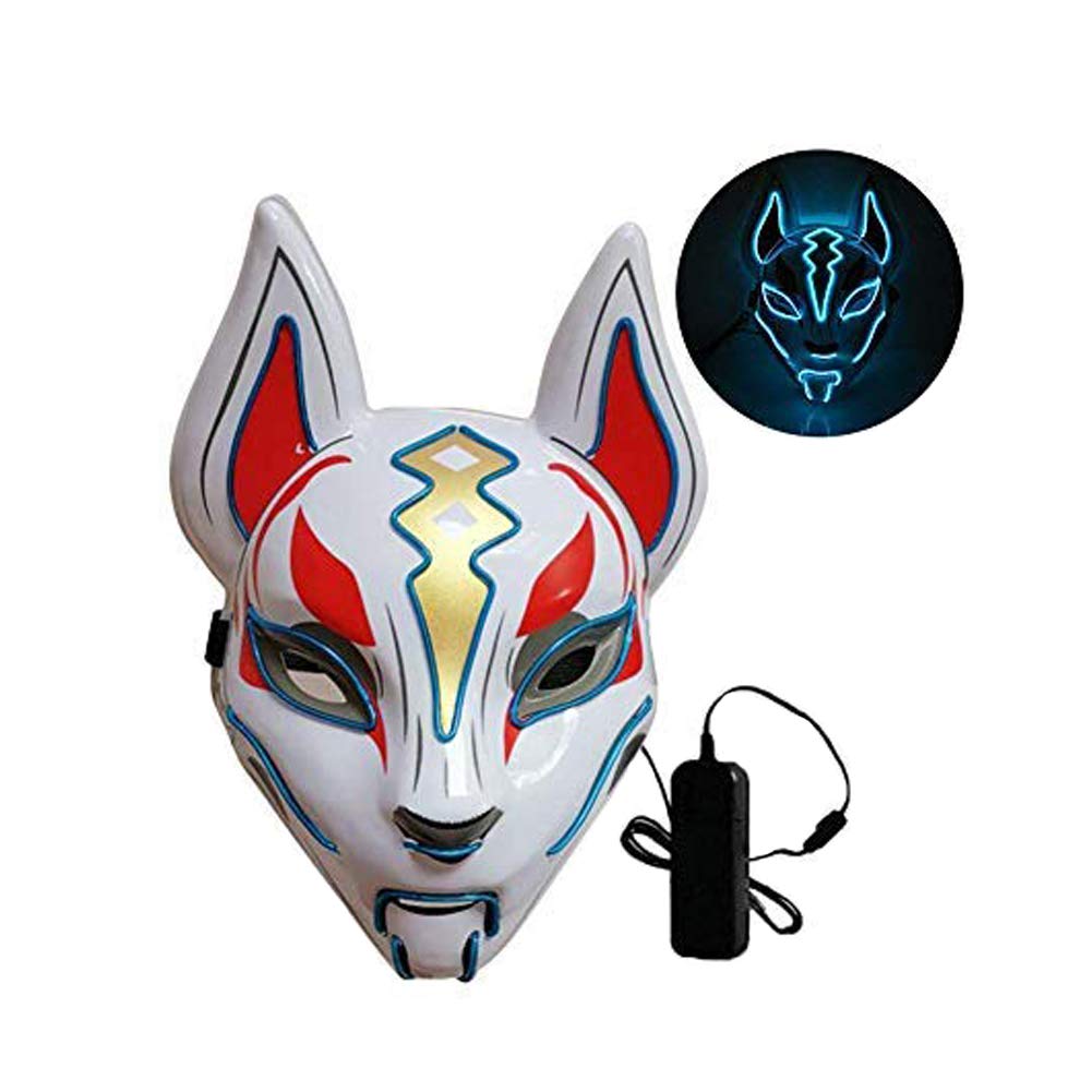 Asitlf Fox Full Face Neon Led Mask Halloween Party Masks Glow In The Dark Horror Masker Purge- ice blue