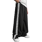 RoseSeek Boy's Wide Leg Pants Stripe Side Elastic Waist Baggy Sweatpants Running Athletic Pants Trousers