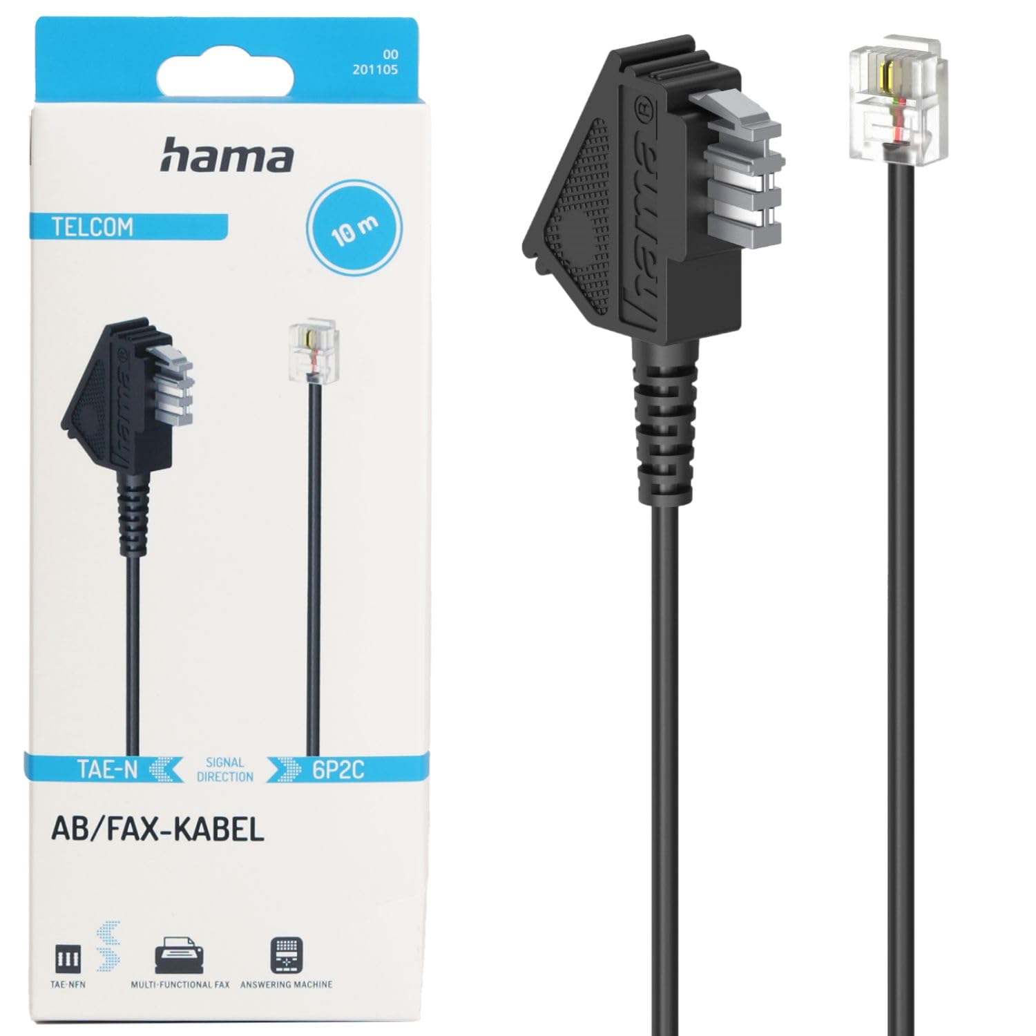 Hama Connection cable, TAE-N plug to modular plug 6p2c, 10 m