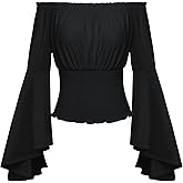 Scarlet Darkness Women Bell Sleeve Smocked Top Off The Shoulder Peasant Blouse Renaissance Pirate Shirt