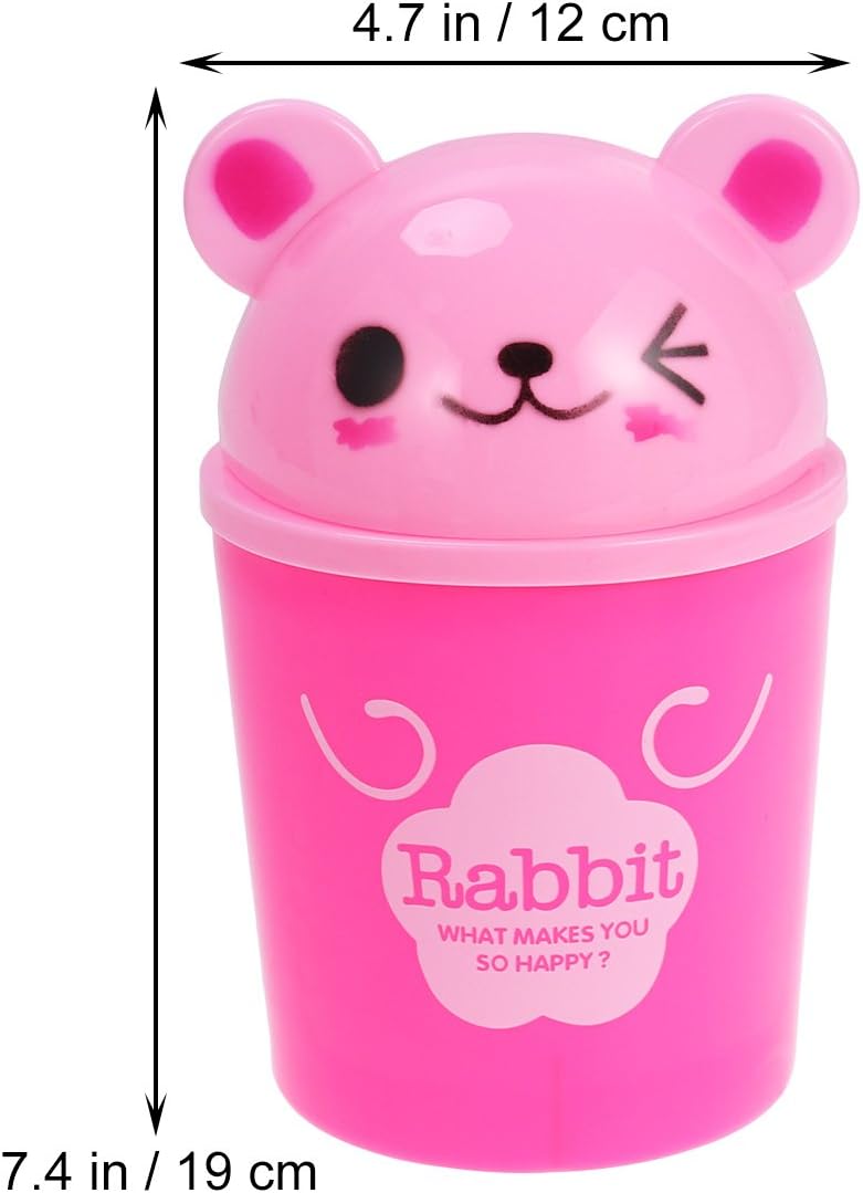 Mini Trash Can Table Bin Animal Mini Garbage Can Rabbit Trash Can Waste Small Desktop Girls Bedroom Bin Cute Space-saving Garbage Trashcan Litter Desk Rubbish Pink - Image 3