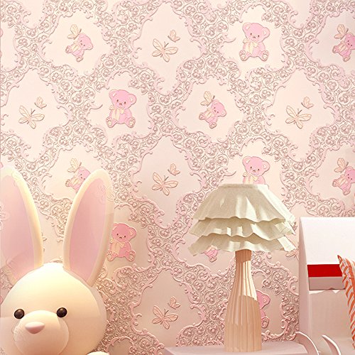 Non-Woven Self Adhesive Contact Paper Film Decorative Peel and Stick Wallpaper Roll for Kids Girls Boys Room Bedroom (20.83''x117'') (Pink)