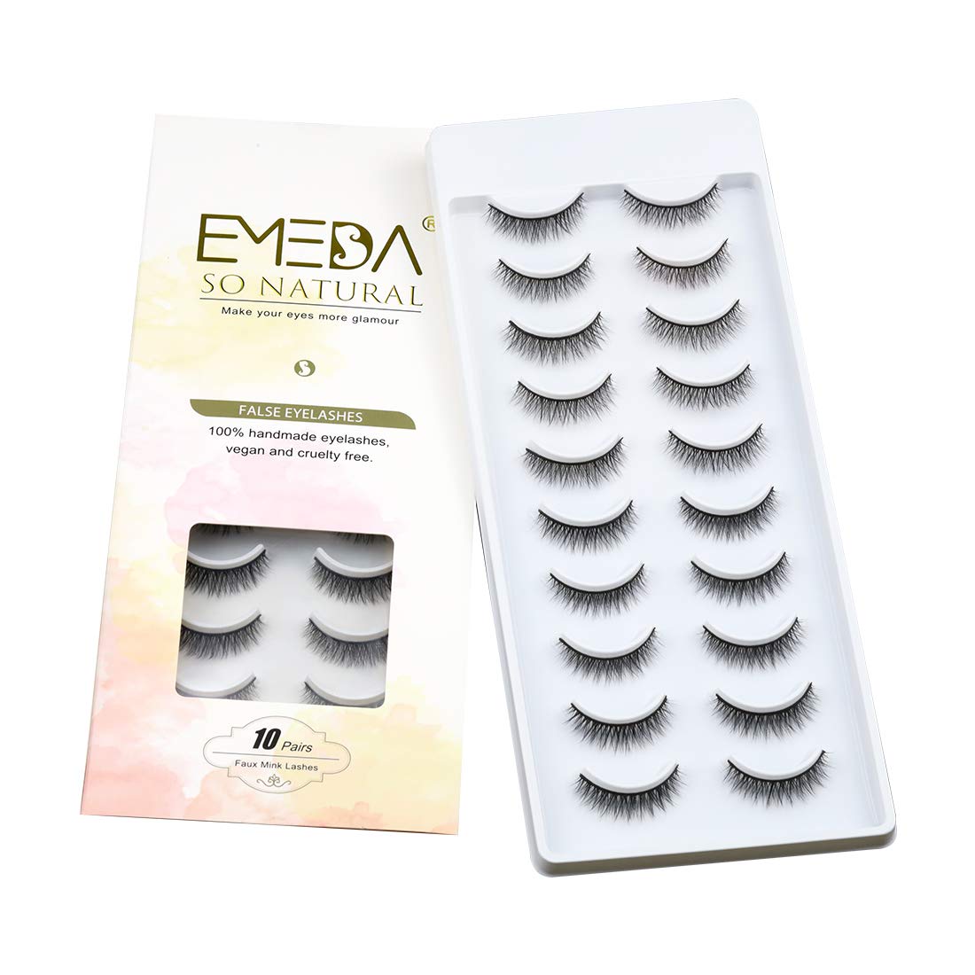 EMEDA 3D Fake Lashes 10 Pairs Faux M ink Lashes Natural Look Small Face Eyelashes 100% Handmade Lashes Wispies Short Soft Reusable Eye Lash 1 Pack (SP27)