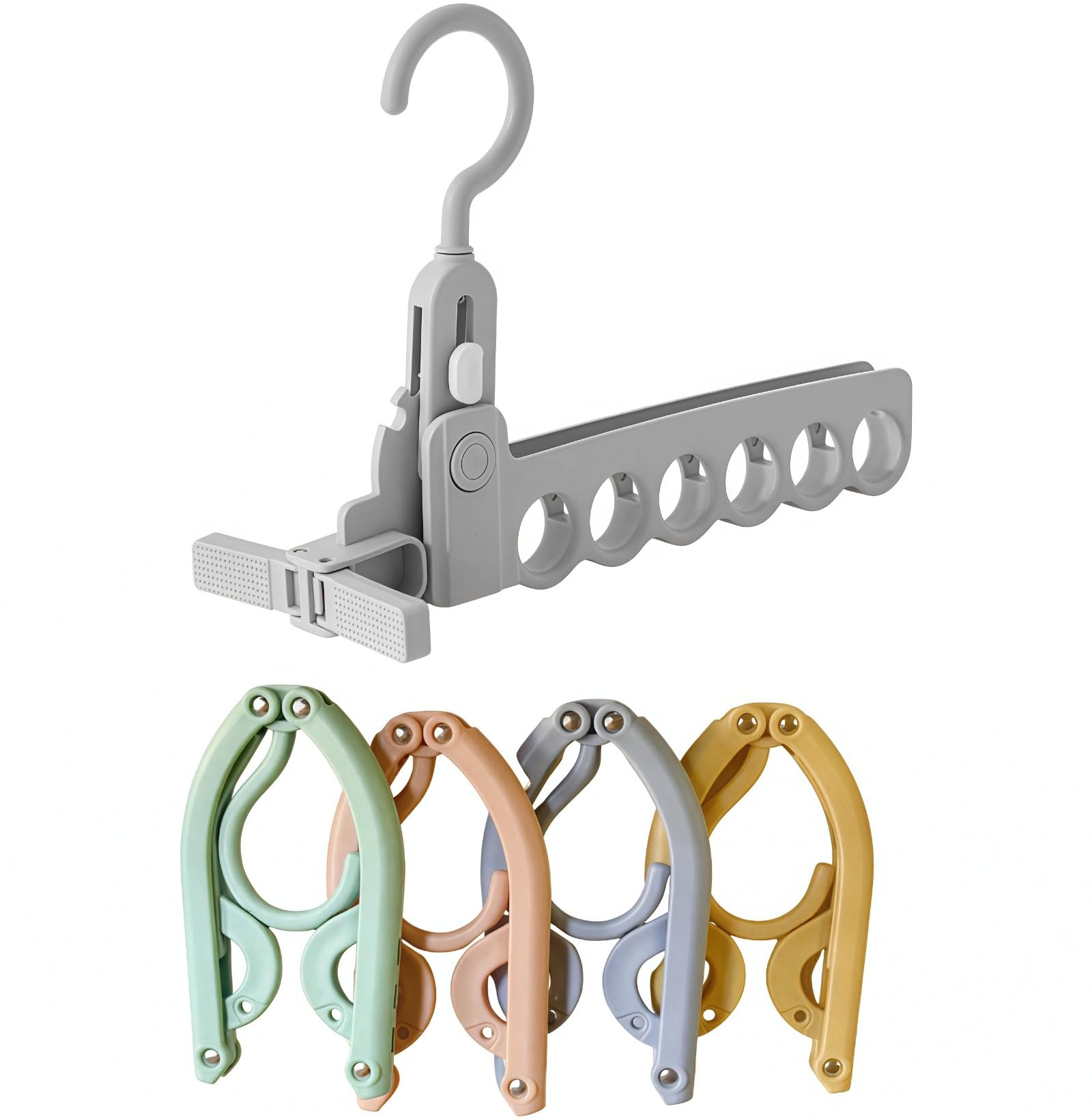 Photo 1 of 1 Foldable Drying Rack and 4 Travel Hangers. The Upgraded 6-Hole Design Saves Space, Making It Perfect for Family Trips, Business Travel, Student Dorms, and Camping.