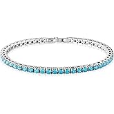CZ Birthstone Tennis Bracelet for Women - 3/4mm 18K Gold Plated 5A+ Cubic Zirconia Gemstone Jewelry - 7.1" Wedding Party for Brides Bridesmaid