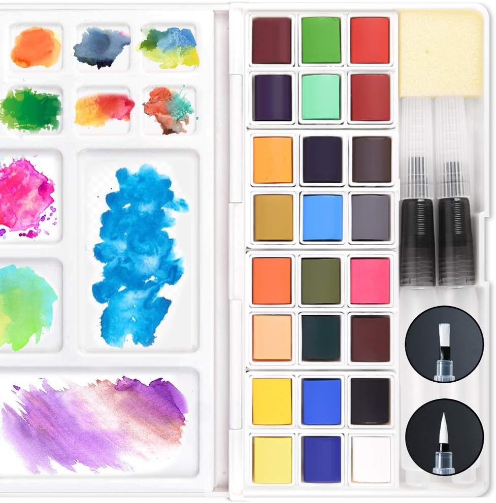 24 Assorted Travel Watercolor Set Portable Solid