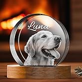 Dog Memorial Gifts - Personalized Memorial Gift for Dog, Cat, Animal Indoor, Custom Pet 3D Crystal Photo, Loss of Dog Cat Puppy Keepsake Bereavement Sympathy Gifts for Pet Lovers - Round