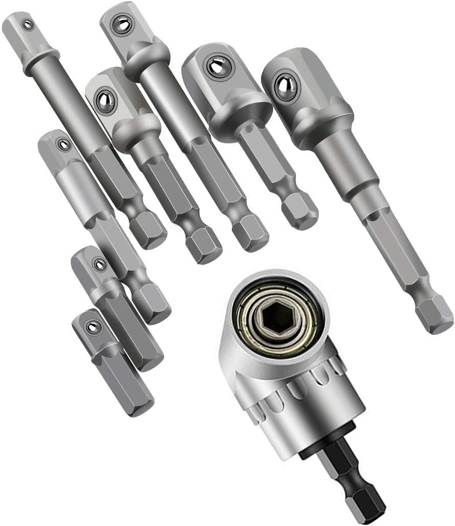 YiRong 8Pcs 1/4" 3/8" 1/2" CrV Hex Shank Impact Grade Driver Socket