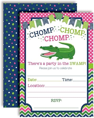 Amazon Co Jp Amandacreation ワニ ピンク ネイビー グリーン 子ども 誕生日パーティー 招待状 女の子用 枚 5インチx7インチ カード入り 枚 ホワイト 封筒 おもちゃ