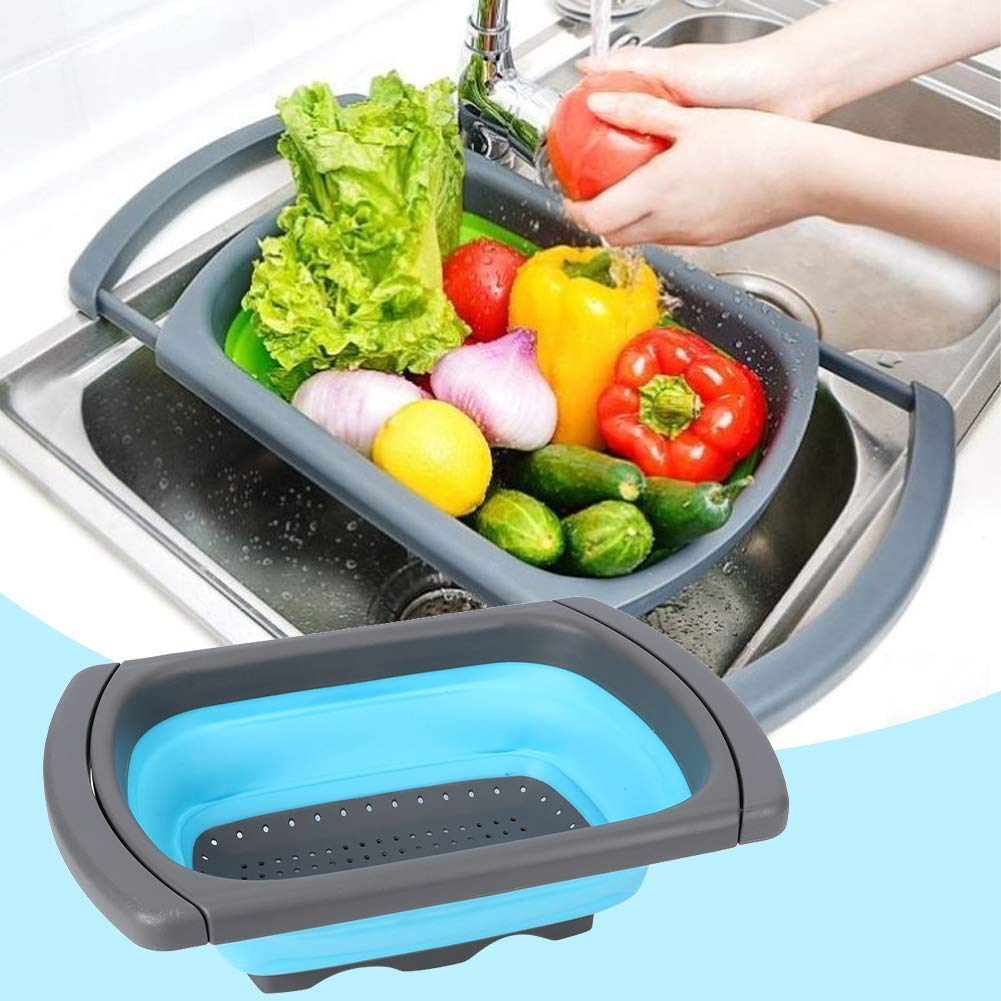 Alvinlite Folding Drain Basket Collapsible Colander Telescopic Handles Colander Strainer for Draining Pasta Vegetable Fruit