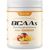 Snap Supplements BCAA Powder - 5g Vegan Branched Chain Amino Acids (2:1:1 Leucine Isoleucine Valine) + Essential Amino Acids with Nitric Oxide Booster, 30 Servings, Peach Mango