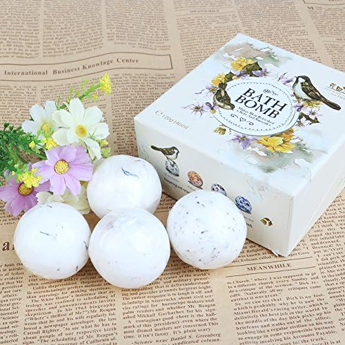 Luxurious Bath Bombs Gift Set 4, Natural Essential Oil Bath Salts Ball, Handmade Ultra Lush Spa Bath, Lush Spa Fizzy with Dry Flower Petal for Skin Care (Pack of 4)