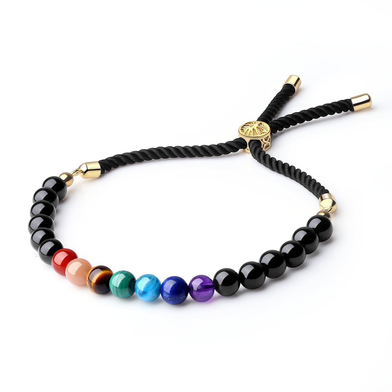 COAI Mala Beads Black Obsidian Stone 7 Chakra Bracelet for Women