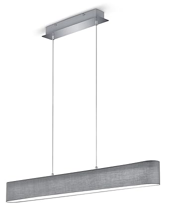 Trio Leuchten 320910111 Lugano A, LED Pendelleuchte, Nickel, 18 watts, Integriert, Stoffschirm Grau, mit Switch-Dimmer, 8.5 x