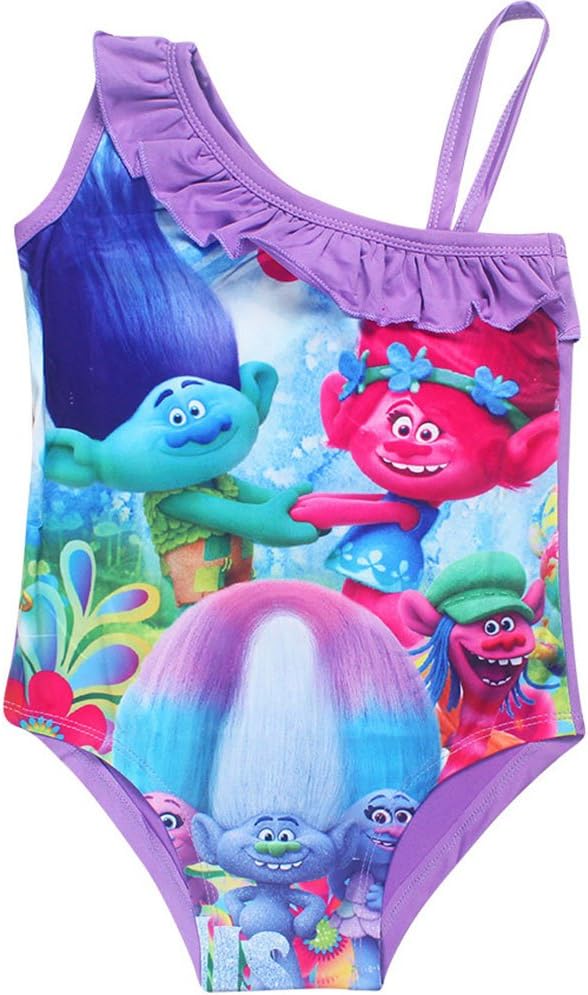 KIDHF Trolls One Piece Summer Swimsuit Girls Princess Swimwear (Purple,100/3-4Y)