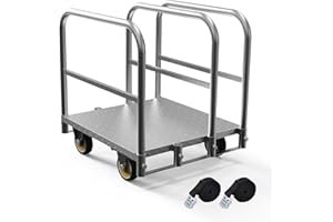 FAUENPEEY Panel Cart, Heavy Duty Flatbed Cart with 5In Swivel Caster 1500LBS Weight Capacity Lumber Drywall Mattress Cart Transporting Heavy Loads with Ease and Efficiency 2PCS Straps for Platform Truck